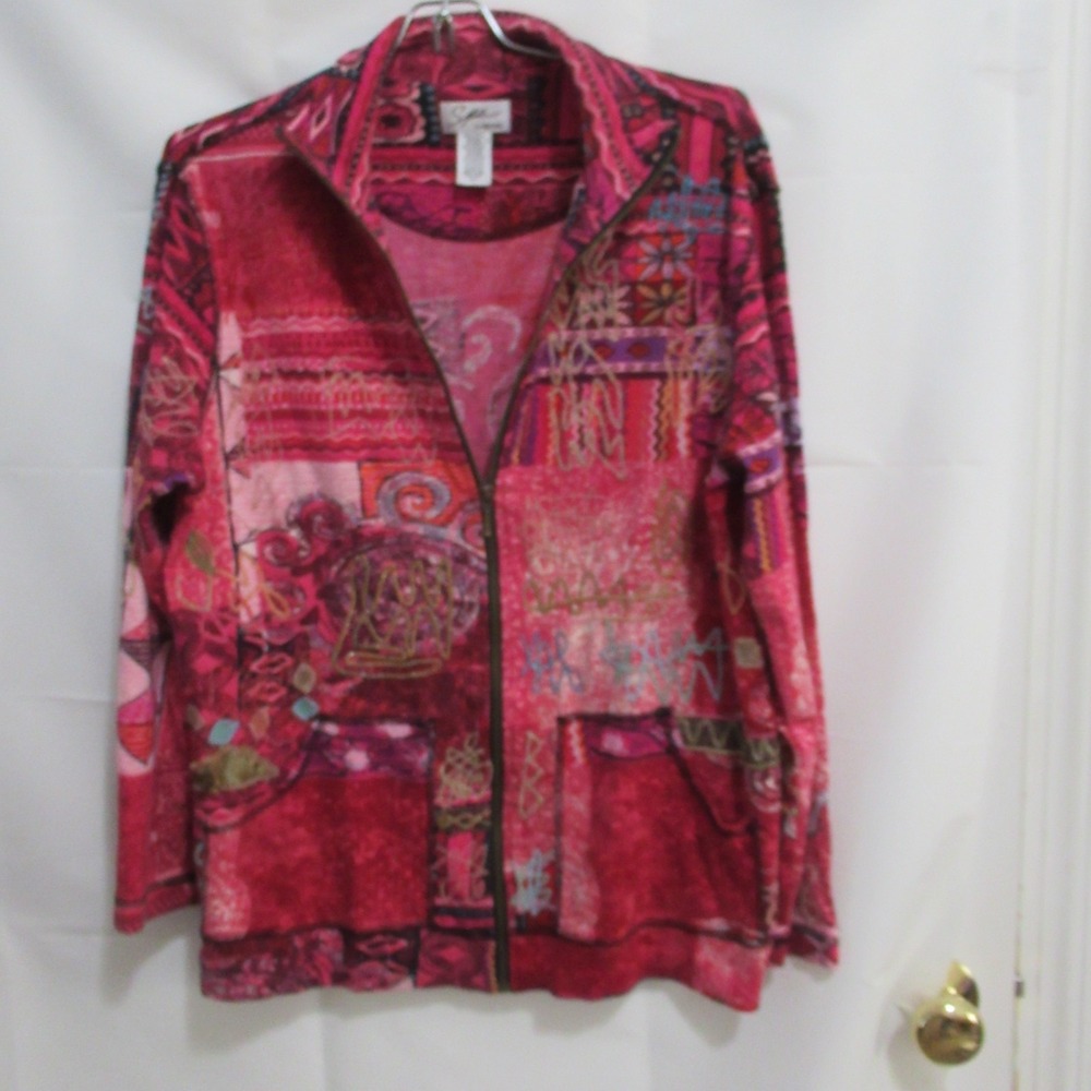 Jacket Womens Spa By Chicos 1 (US M 8) Full Zip Up Colorful  Artsy pockets